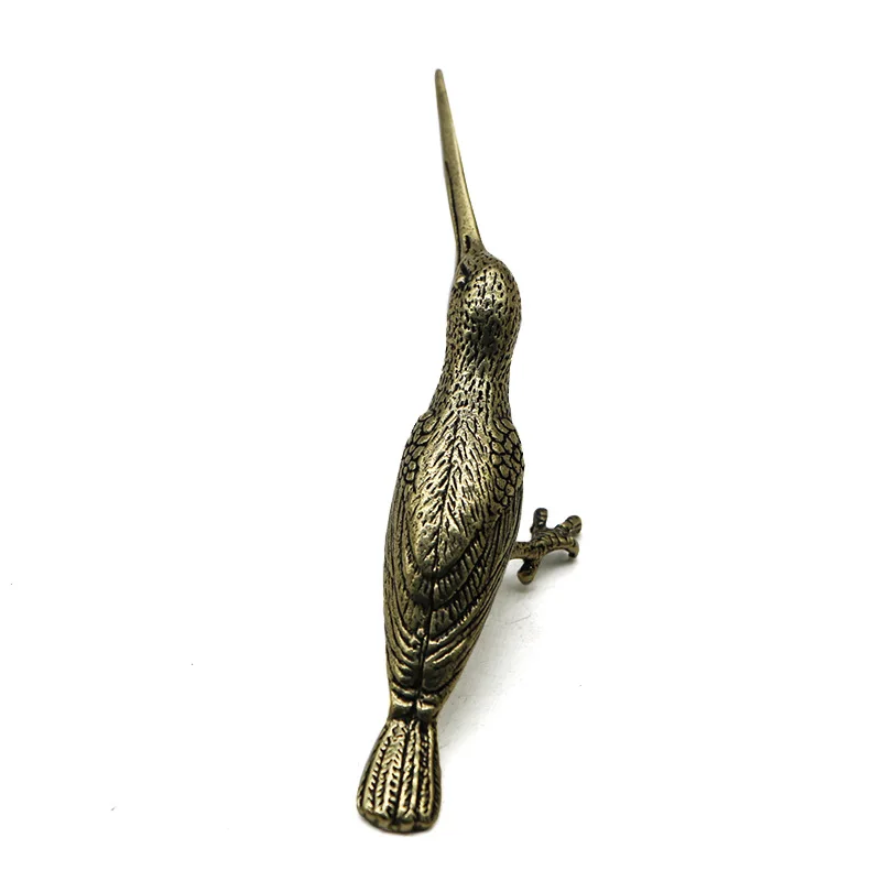 Solid Copper Long Mouth Bird Statue Ornaments Classic Brass Animal Woodpecker Figurines Home Desk Decorations Pu 'er Tea Needle tea needle set