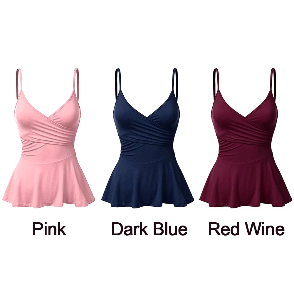 Pleated Spaghetti Strap Sexy Solid Summer Chic Tank Top Fashion Deep V Neck Front Wrap Flared Daily Polyester