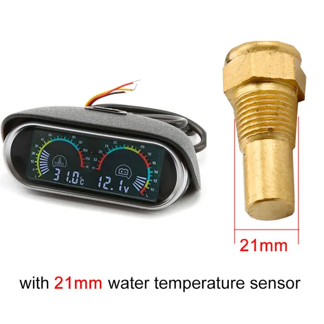 21mm 12v24v ЖК-цифровой автомобильный Грузовик измеритель температуры воды вольтметр измеритель величины напряжения 2 в 1 Funtion Sunshield Универсальный горизонтальный - Цвет: 21mm
