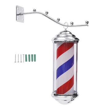 

1Pc 35*15*15cm Metal Barber Shop Light Red White Blue Stripes Rotating LED Light Hairdressing Salon Outdoor Sign With 1.5m Cord