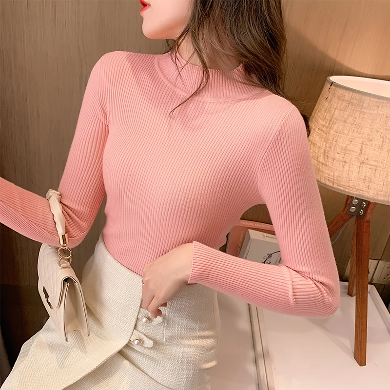 

Knitted Sweater Woman White Sweaters for Women Turtleneck Knit Sweaters Autumn Woman Long Sleeve Pullover Ladies Basic Sweater