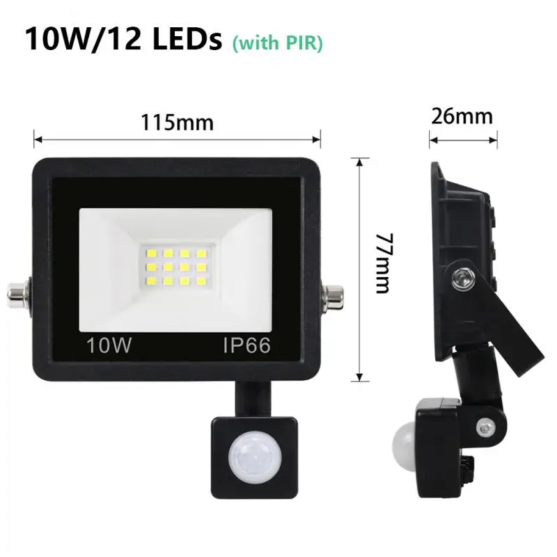 LED Floodlight PIR Motion Sensor 220V 10W 20W 30W 50W 100W Reflector Waterproof IP66 Outdoor Induction Lighting High Quality garden security light Floodlights