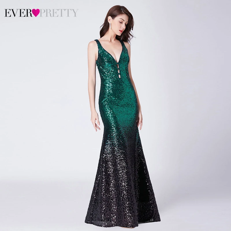 Блестящие вечерние платья Длинные Ever Pretty EP07453BD ТРАПЕЦИЕВИДНОЕ ПЛАТЬЕ С v-образным вырезом с рюшами Элегантные Вечерние Abendkleider Ланг