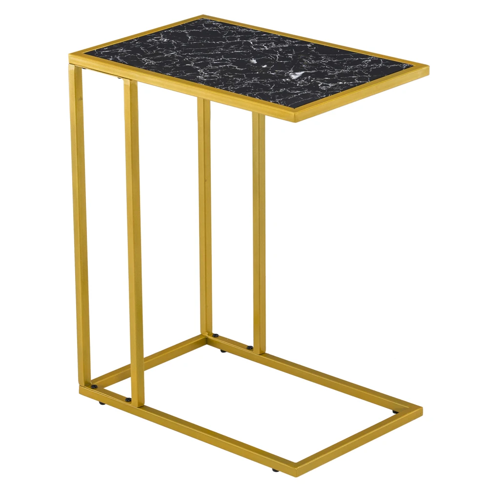 

[30 x 48 x 61]cm Marble Simple C-shaped Side Table Black such as your laptop magazines books remote control or other things.
