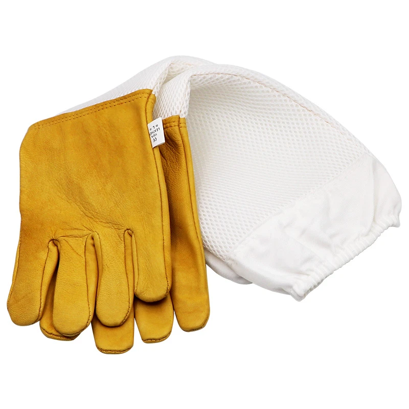 Beekeeping Gloves Protective Sleeves Breathable Yellow Mesh White Sheepskin and Cloth for Apiculture beekeeping tools,beekeeping accessories,beekeeper gloves