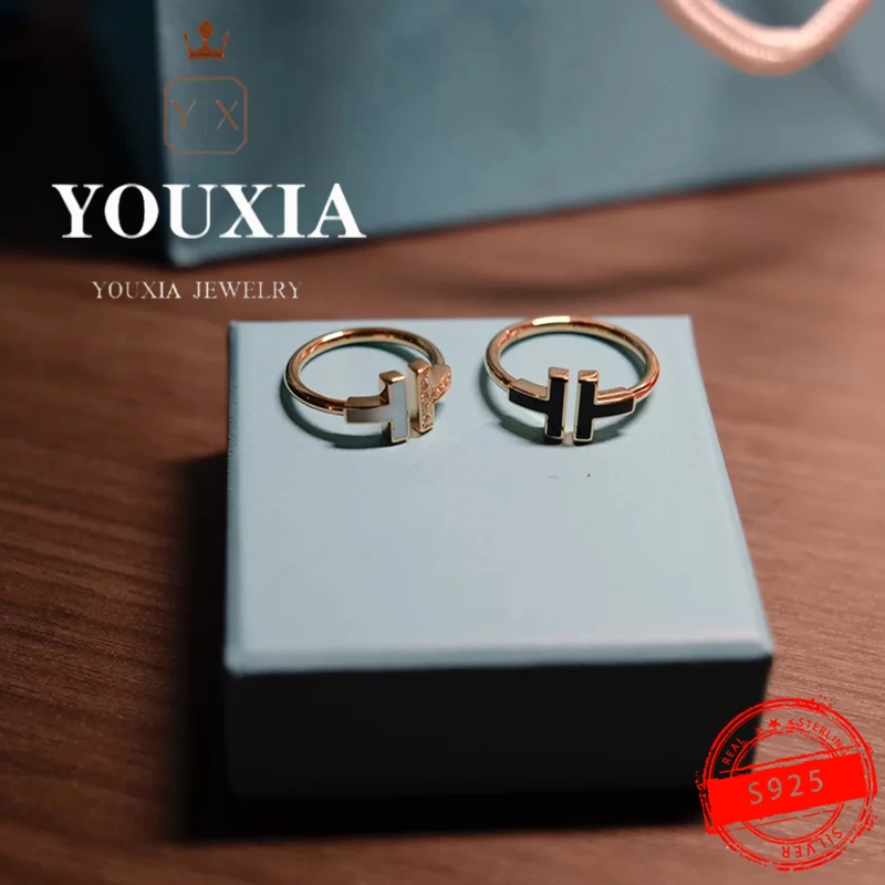 TF-Anillos personalizados de Plata de Ley 925, una variedad de anillos de diamantes en forma de T a la moda y exquisitos, regalos de boda para el Día de San Valentín - Imagen 4