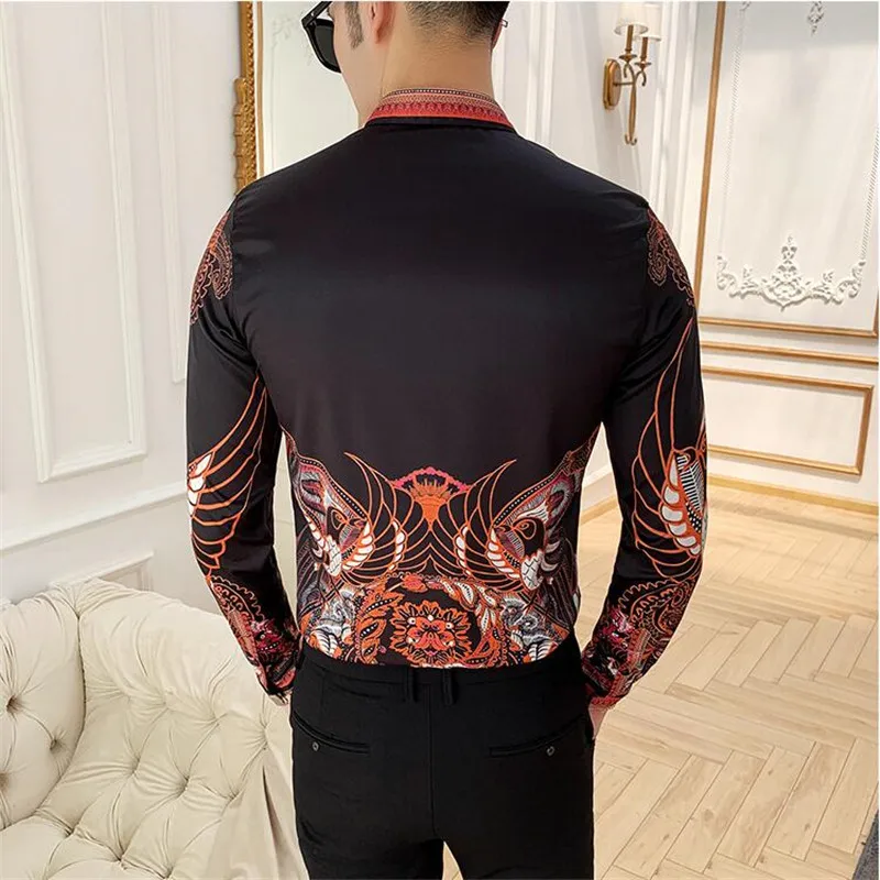 Luxury Men's Floral Print Shirt Fashion Brand Long Sleeve Slim Camisa masculina Social Men's Tuxedo Shirt Club Prom Costume