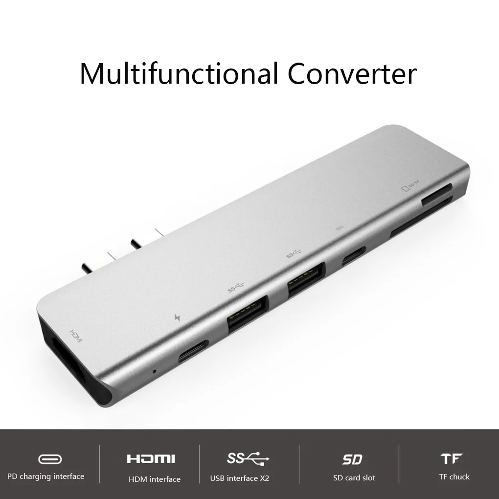 7 в 1 ноутбук TYPE-C USB 3,0 концентратор 4K HD адаптер PD USB-C концентратор док-станция металлический корпус SD TF Micro Card Reader адаптер слот