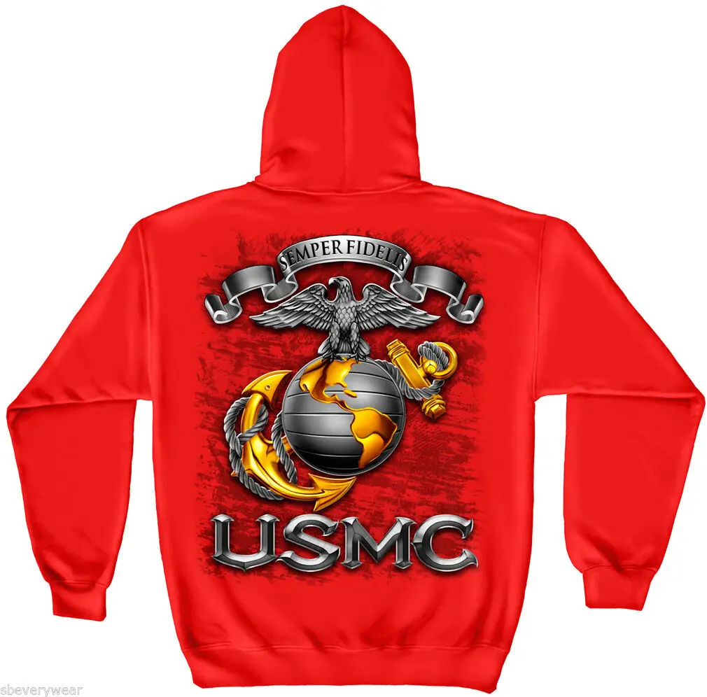 Корпус морской пехоты толстовка с капюшоном Marines Semper Fidelis Globe Красная мужская толстовка XS-4XL