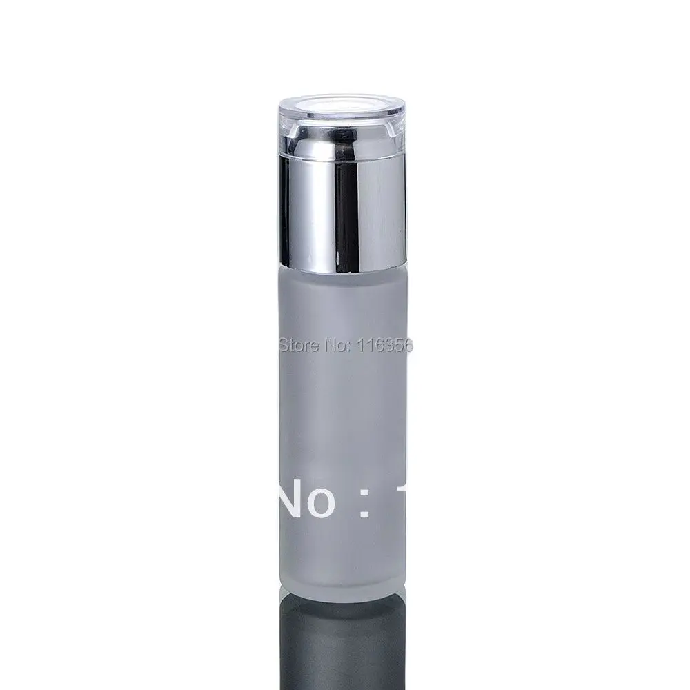 

60ML frosted glass bottle with shiny silver cap, press pump lotion bottle