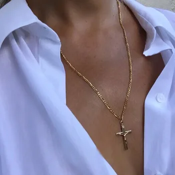 

LISMLISM Trendy Girls Necklace Chain Women Gold Color Cross Classic Stainless Steel Jesus Necklaces Jewelry Lovers Collier