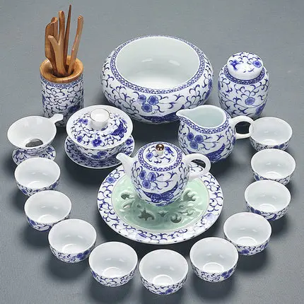 

Household white Porcelain Tea cup Art Office Hand-painted Gold Teapot Cover Bowl Blue and white Porcelain Kung Fu Ceramic Teaset