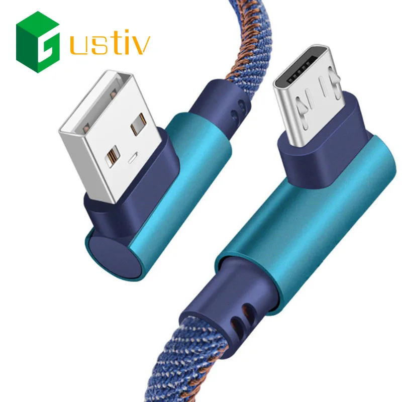 Микро USB кабель 90 градусов деним нейлон 0,25 м 1 м 2 м Быстрая зарядка зарядное устройство кабель для передачи данных для iphone