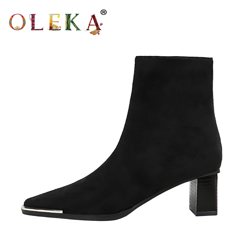 

OLEKA Mid-calf Winter Boots For Women Square Heel Metal Decoration Square Toe Winter Boots Mature Style Basic New AS763