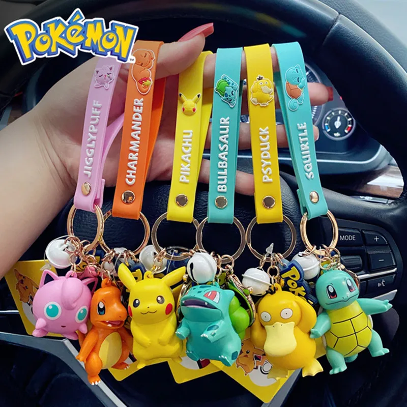 Pokemon Original Keychain Pikachu PVC Action Figure Toy Squirtle Bulbasaur Charmander Go Pendant Keyrings For Bags | Игрушки и хобби