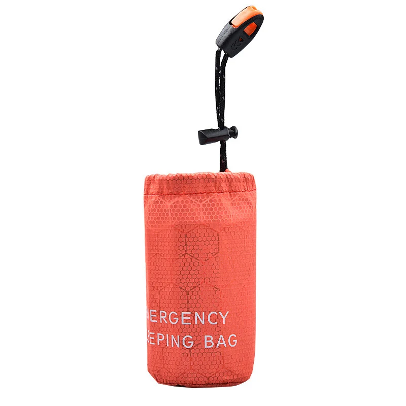 

PE Emergency Sleeping Bag Drawstring Camping Travel trekking backpacking Storage Bag W/ Whistle Suvival water-repellent