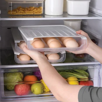 

Egg Storage Box Single Layer with Lid Large Capacity Auto Roll Plastic Transparent Egg Case C44