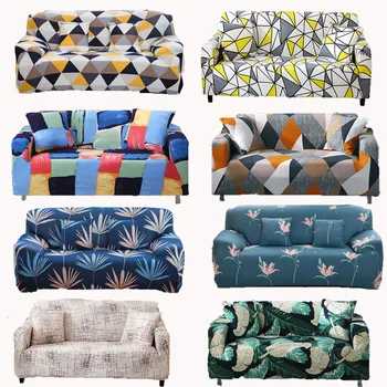 

Colorful Geometric Sofa Cover Stretch Elastic Couch Covers Living Room Floral Tropical Leaf 2 and 3 seater Spandex Slipcover 37