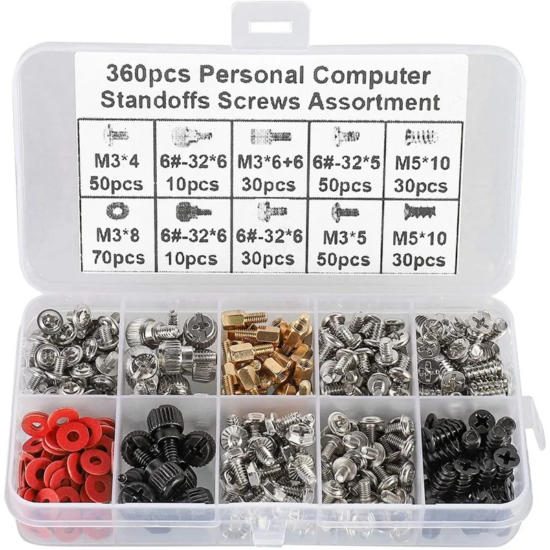 360PCS Personal Computer Screw Pc Case Screws Motherboard Standoffs for Hard Drive Fan Power Graphic | Компьютеры и офис