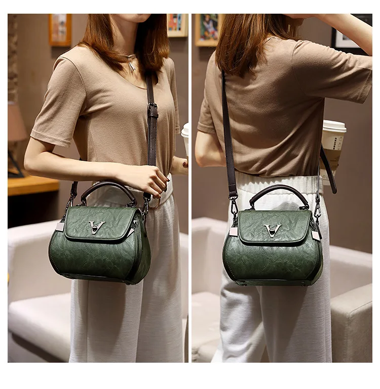 Cow Leather Women Shoulder Bags 2021 Solid Color Crossbody Messenger Purse Retro Top-Handle Bag Tote Shopping Handbags
