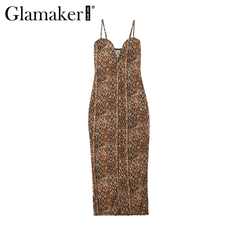 Glamaker, длинное платье с леопардовым принтом, женское облегающее платье без рукавов с глубоким v-образным вырезом, женские сексуальные вечерние платья с открытой спиной, платье-комбинация макси