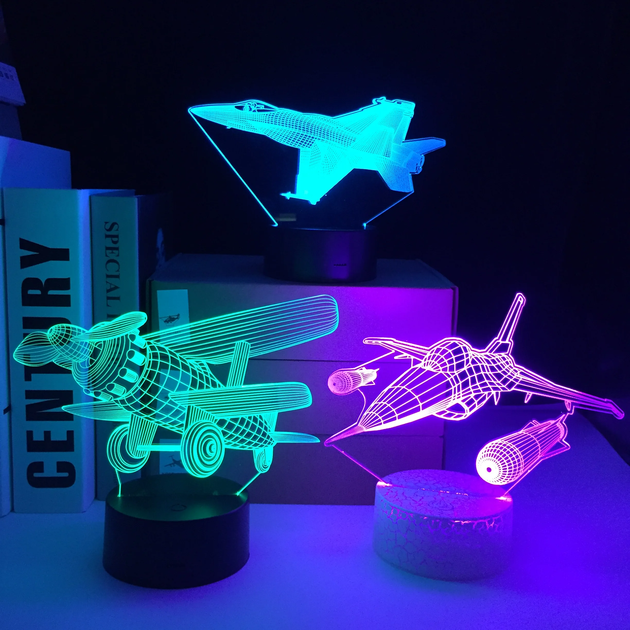 Remote Control Air Plane 3D Light LED Table Lamp Illusion Night Light 7 ...