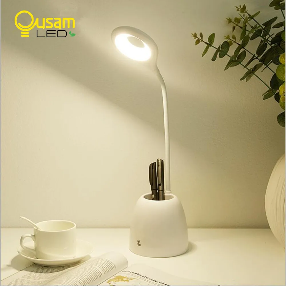 

Newest Design LED Table Lamp Dimmable Smart Touch USB Desk Lamp With Pen Container Fan Reading Book Light DC/Rechargeable