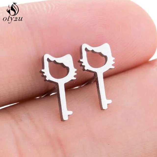 Lovely Stainless Steel Cat Earrings for Women Children Jewelry Trendy Cute Animal Dog Paw Stud Earrings Girls Birthday Gifts 051