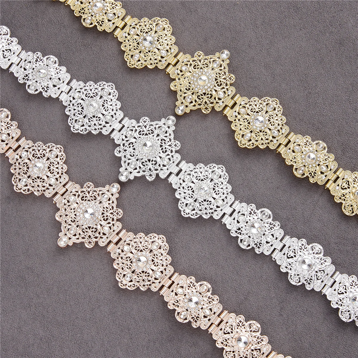 

2021 Jul Moroccan Algeria Chic Caftan wedding gold and silver color Metal Luxury belt for Women Belt Chain Adjustable Length