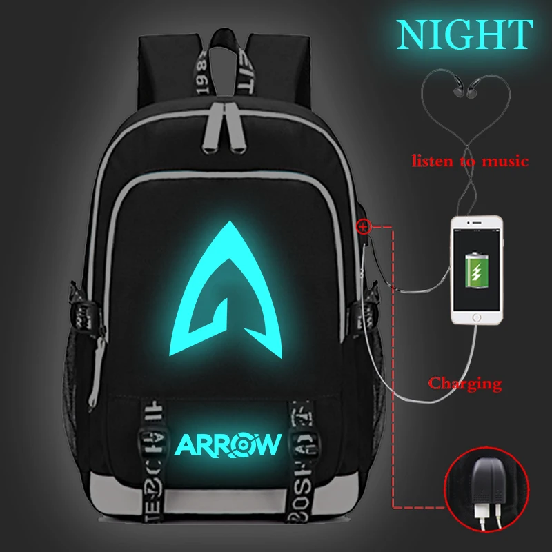 

Superhero Arrow Backpack Teens Boys Girls Cute School Bag Children Kids Book Bag Casual Bag USB Charging Luminous Backpack