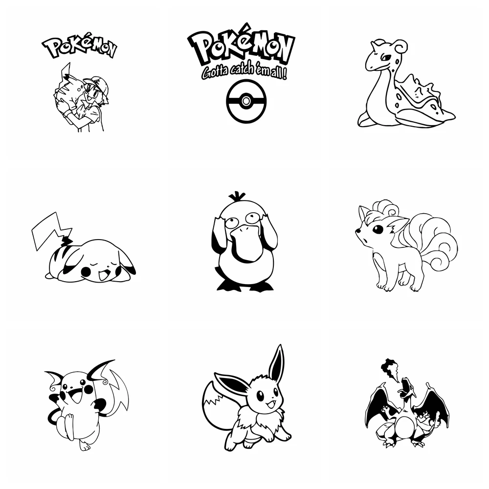 

10 Style Hot Sale Pokemon car stickers And Decals Funny Wrap Vinyl For Windshield door Waterproof Decor Cars Accessories