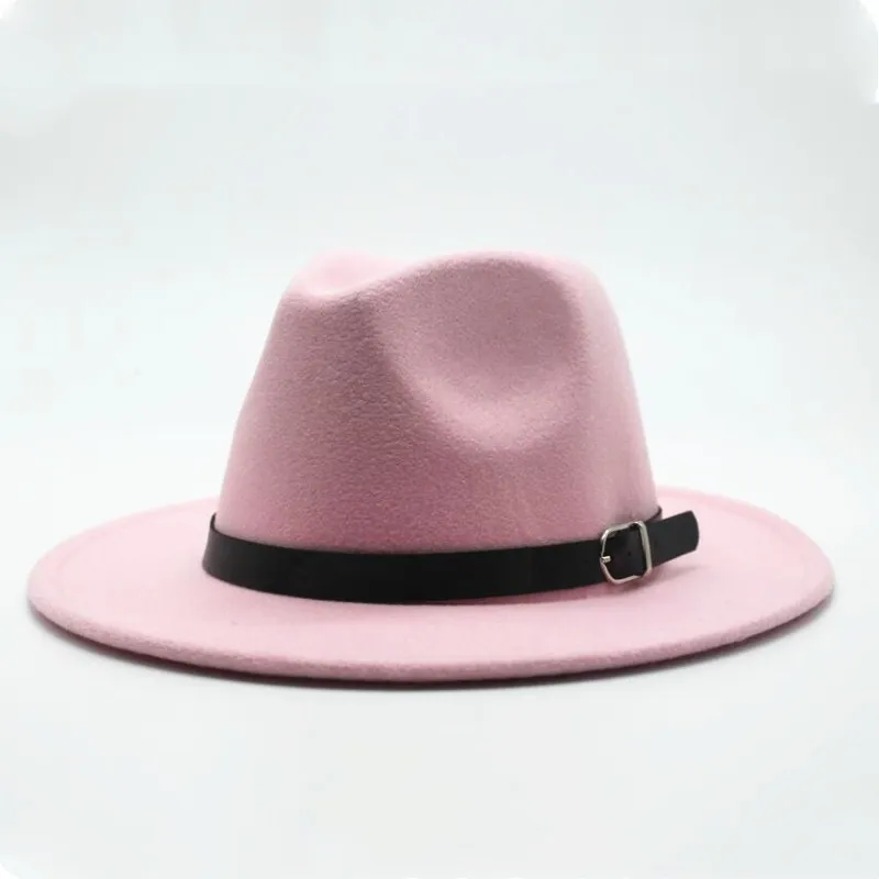 Бренд зима-осень Имитация шерсти Для женщин Для мужчин женские фетровые Топ В Стиле Джаз одежда в европейском и американском стиле круглые шапки котелок Шапки M227 - Цвет: Pink