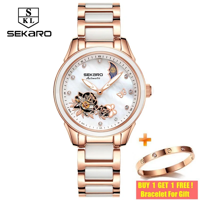 Керамические часы с бабочкой женские наручные часы с сапфировым кристаллом женские часы под платье механические часы Relogio Feminin - Цвет: Ceramic Band