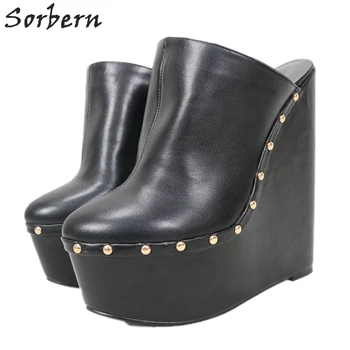 

Sorbern 20cm Rivets Pump Shoe Ladies Wedge Mules High Heel Pointed Toe Slip On Plush Platform Shoes Plus Size 15 Unisex Mules