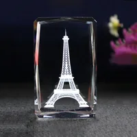 Supprise Girl Boy Friend Birthday Presents 3D Eiffel Tower Crystal Cube with LED Light base Home Decoration Crfat Status 1