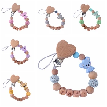 

Baby Teether Pacifier Chain Clip Cartoon Animal Bracelet Baby Teething Necklace Wooden Bead BPA Free