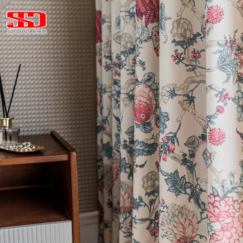 

Vintage American Printing Curatins For Living Room Fabric Drapes Flower Modern New Cortinas Decoration Bedroom Window Treatments