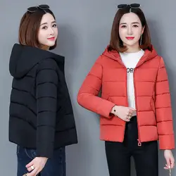 2019 зимняя куртка женская плюс размер женские s парки Свободная верхняя одежда однотонные короткие пальто с капюшоном женские тонкие