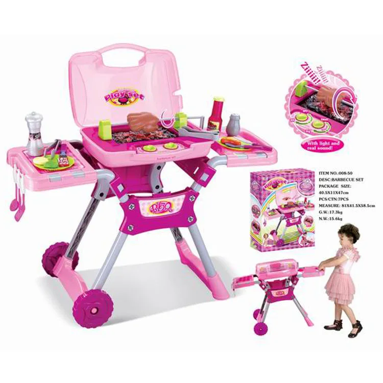 

Children Play House Tableware Toys Light Music Grill Oven Trolley Play House BBQ Toy