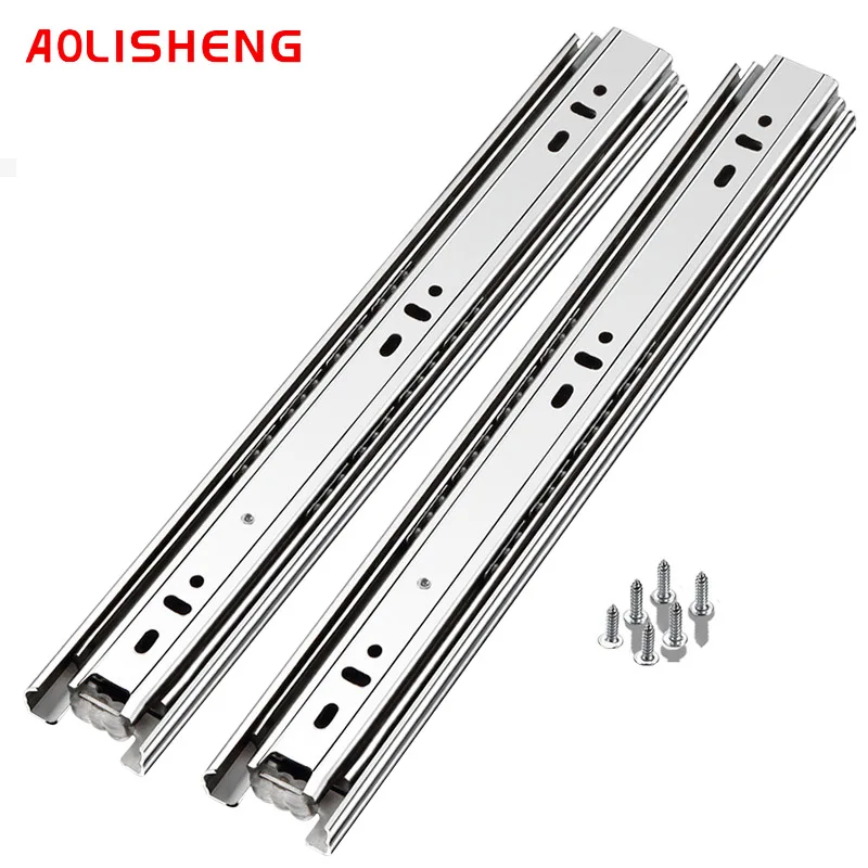 Drawer Track Three-Section Stainless Steel Thickened Heavy-Duty Slide Rail Side-Mounted Mute Rail Cabinet Wardrobe Slide