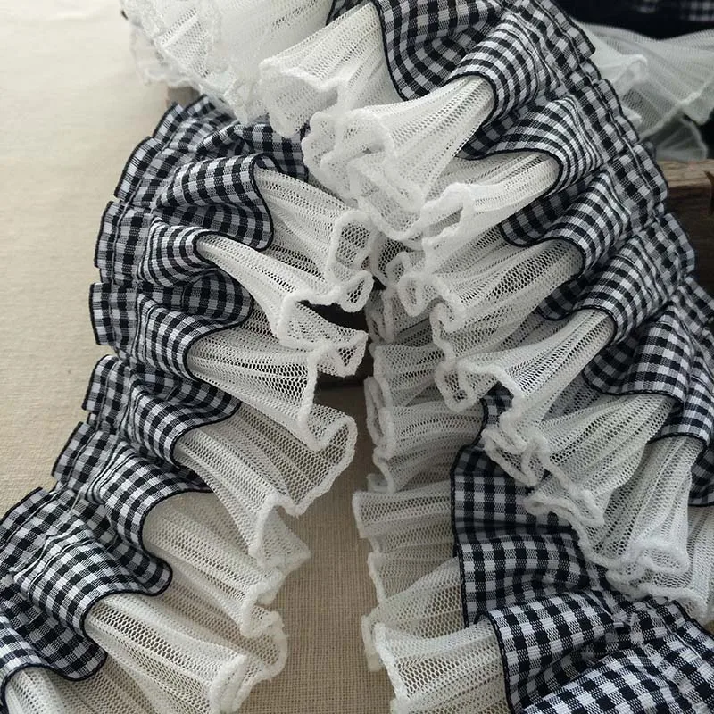 6CM Wide Plaids Satin Ribbon Pleated Lace Collar Trims Embroidery Laces Sewing Accessories And Clothing Hats Decor,lace ribbon,lace garment accessories,lace sewing supplies,lace decoration,lace accessories,lace sewing accessories,clothing accessories