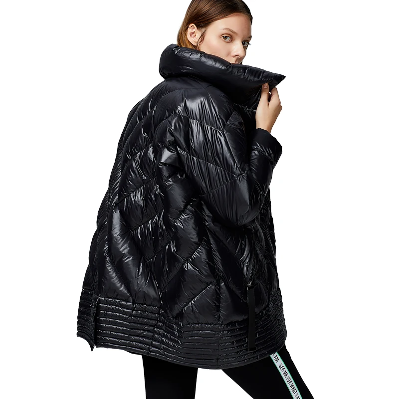 

2019 Fashion New Winter Jacket Women Stand Collar Solid Black White Female Down Coat Loose Oversized Womens Short Parka