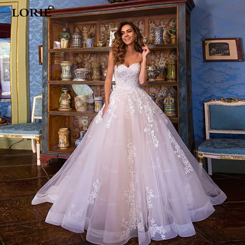 

LORIE Pink Lace Wedding Dress Ball Gowns Sweetheart Neck Tulle Country Boho Bride Gowns Princess Lace up Appliqued Bridal Gowns
