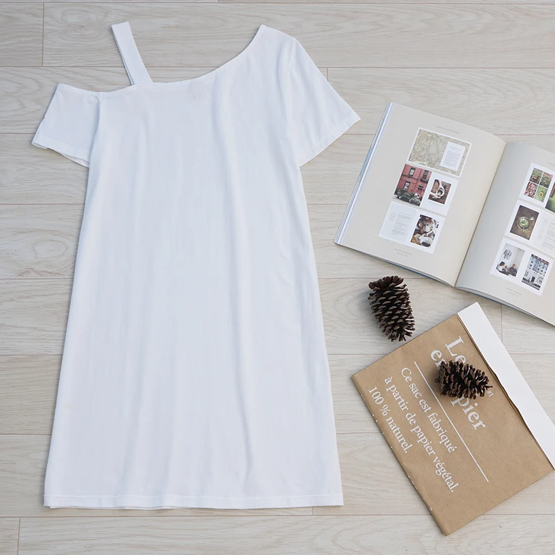 Новое поступление женское летнее платье на одно плечо однотонное повседневное вязаное хлопковое белое платье