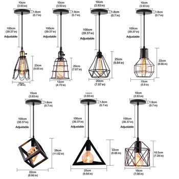 E27 Modern Nordic Pendant Lights Black Iron Retro Loft Cage Pyramid Pendant Lamp 2