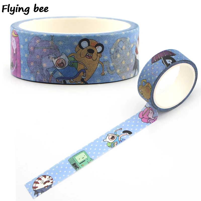 Buen trato Flyingbee-Cinta adhesiva de 15mm x 5m con tema creativo, cinta Washi decorativa para manualidades, cinta adhesiva de estilo de dibujo animado Kawaii, suministros de cintas de mascarilla X0397 6Q5ddwQlw