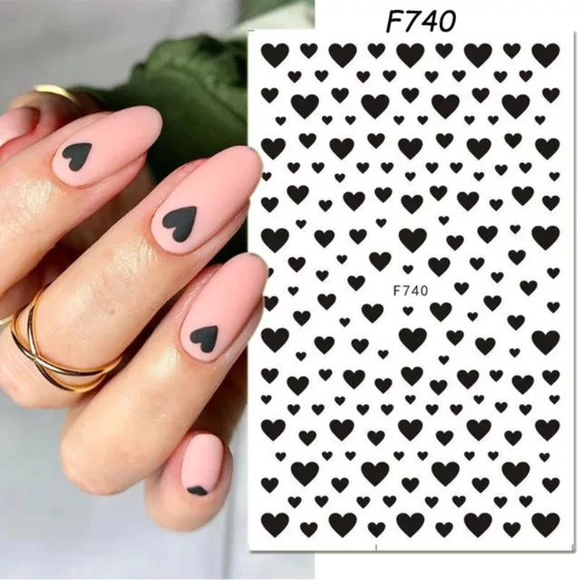 1pcs gold love heart pattern 3D Nail Sticker friuts Design Nails Accessories Fashion Manicure Sticker black F740