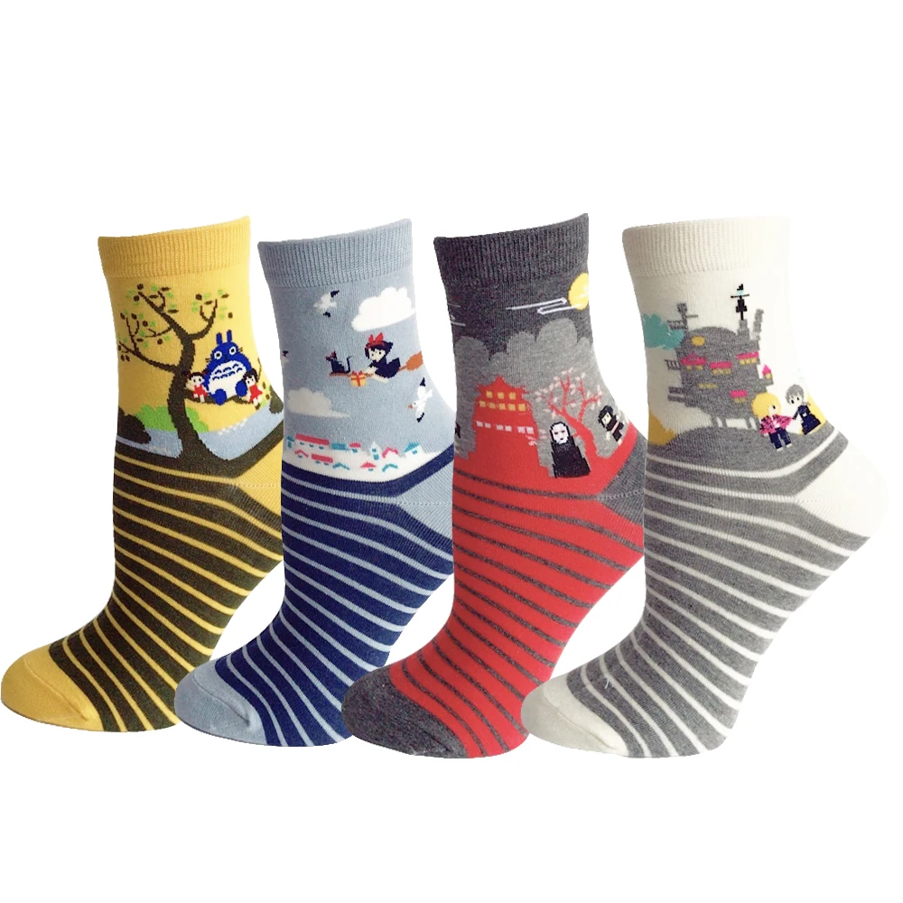 Мультфильм Мой сосед Тоторо Унесенные призраками забавные Для женщин носки Новинка Harajuku кавайные носки для Для женщин (4 пар/лот)