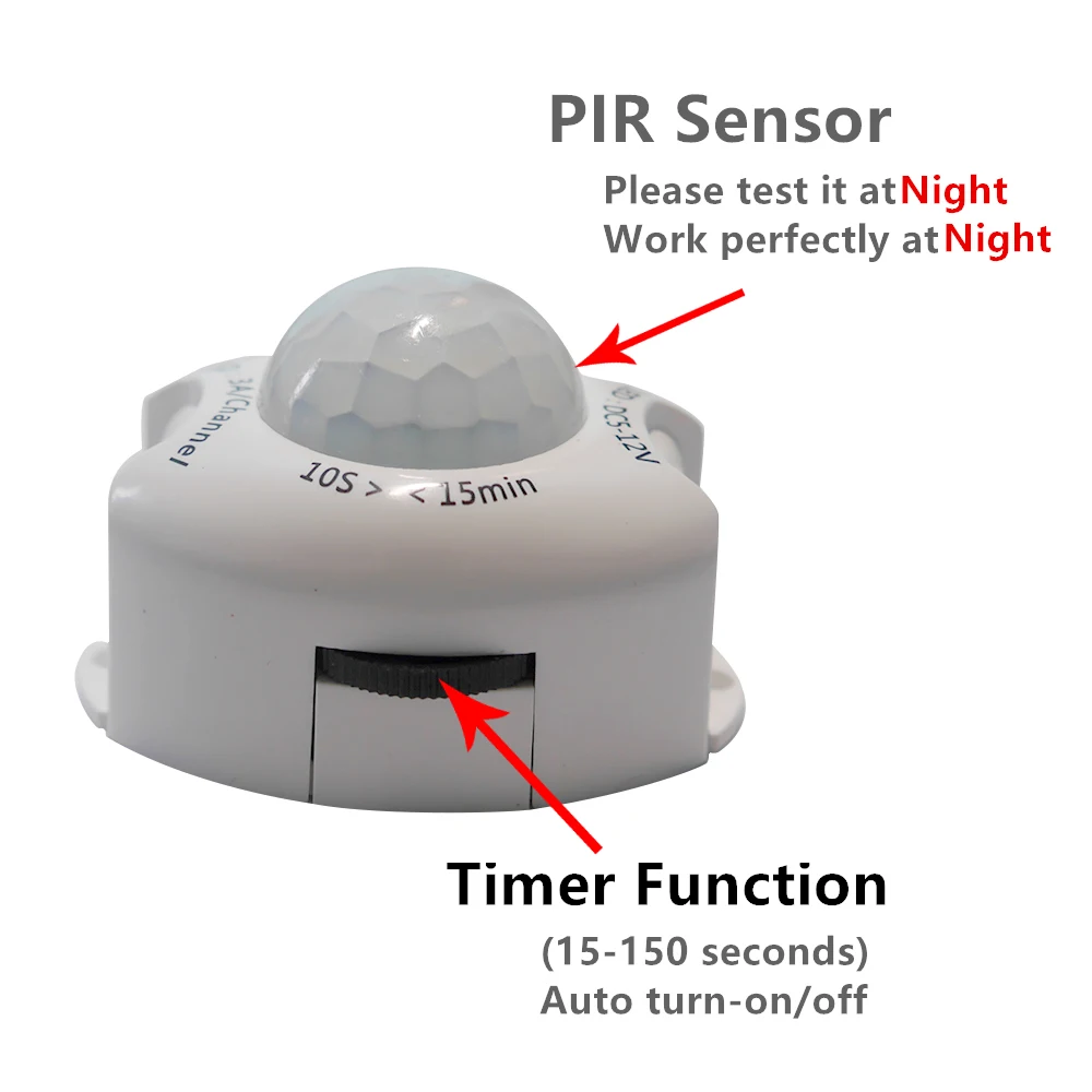 

Free shipping Human Body Infrared PIR Motion Sensor Switch DC5V-12V 3A Timer Automatic Switch For LED Strip Light Module Tape
