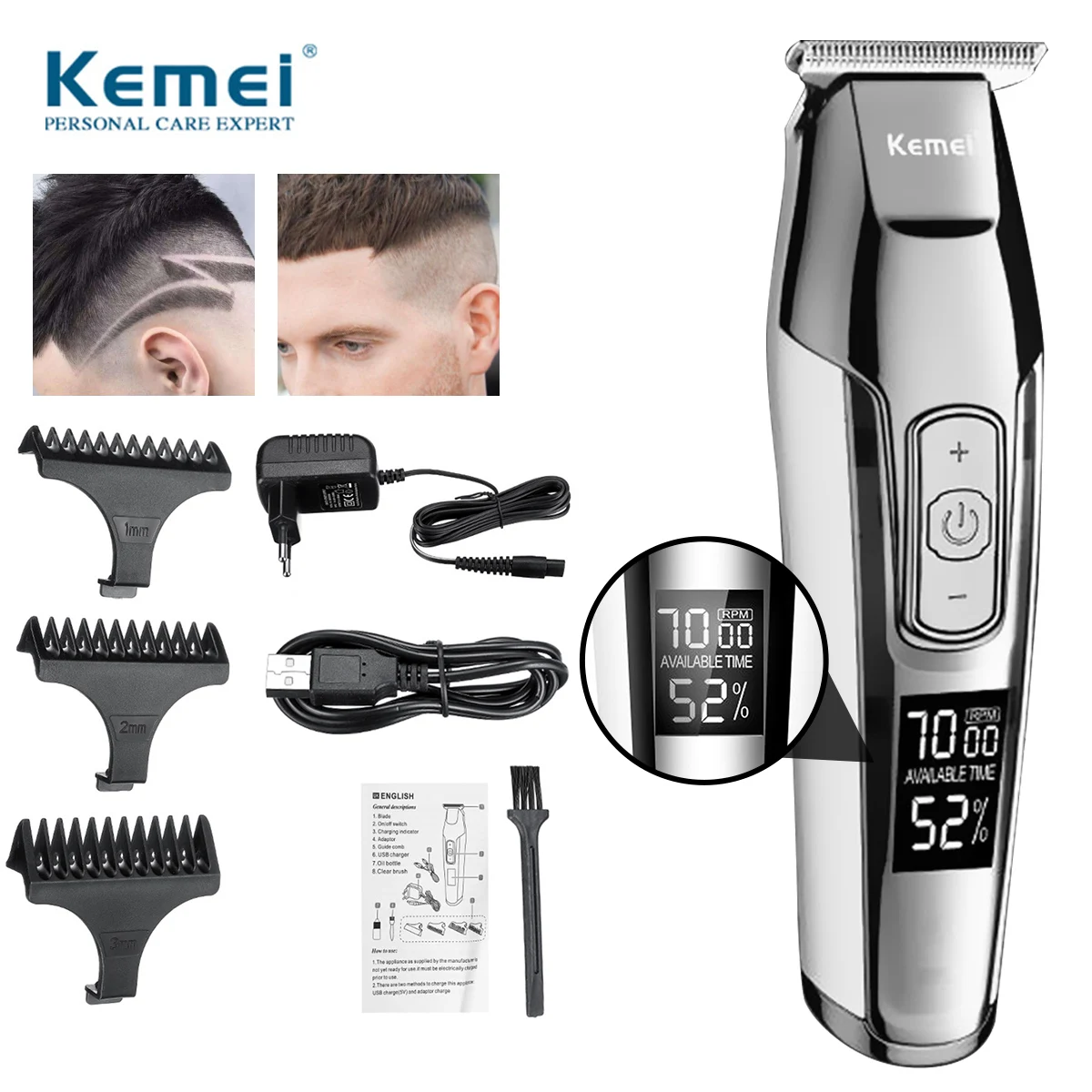 

Kemei Barber Professional Hair Clipper LCD Display 0mm Baldheaded Beard Hair Trimmer for Men DIY Cutter Electric Haircut Machine